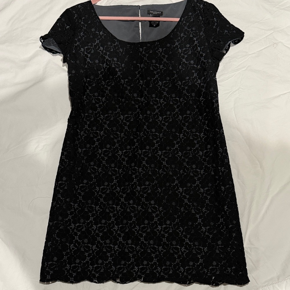 💚Talula Black Women Black Dress. Holiday Party Cocktail Floral Lace Mini Dress